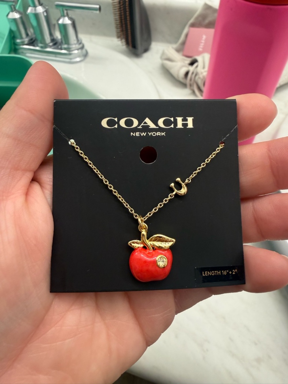 Coach Gold-Tone Necklace with Red Apple Charm - Picture 2 of 3